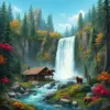 Vintage Waterfall Bear Retreat Paint By Numbers