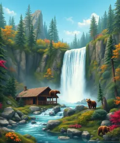 Vintage Waterfall Bear Retreat Paint By Numbers