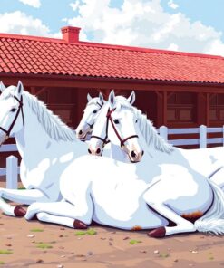 Vintage White Steeds Resting Paint By Numbers