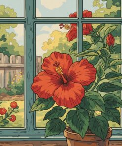Vintage Window Red Hibiscus Paint By Numbers