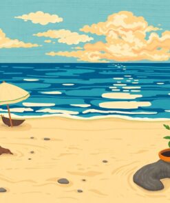 Vintage Woodblock Beach Zen Paint By Numbers