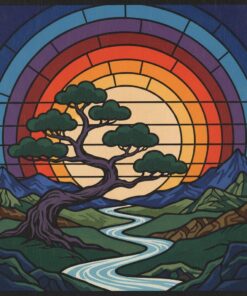 Vintage Woodblock Bonsai Sunset Paint By Numbers