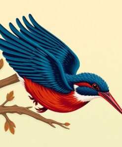 Vintage Woodblock Diving Kingfisher Paint By Numbers