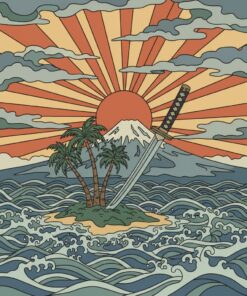 Vintage Woodblock Island Katana Paint By Numbers