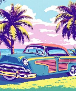 Vintage Woodie Palm Shade Paint By Numbers