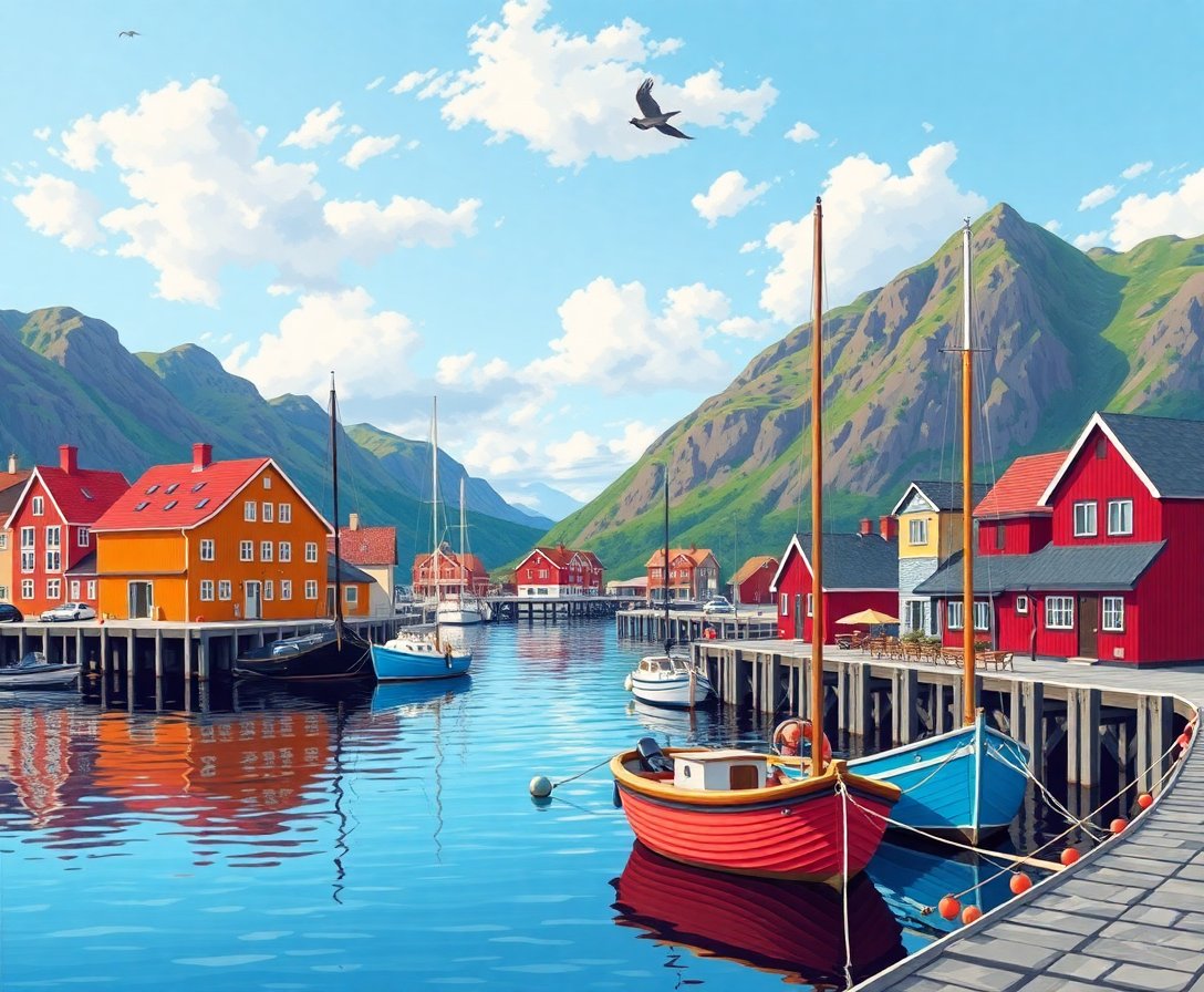 Warm Norwegian Summer Port Paint By Numbers Kit completed