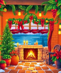 Warm Tropical Christmas Hearth Paint By Numbers