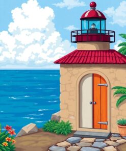 Weathered Tropical Lighthouse Door Paint By Numbers