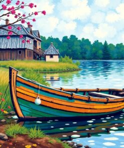 Weathered Vintage Impressionist Rowboat Paint By Numbers