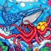 Whale Battling Tropical Squid Paint By Numbers
