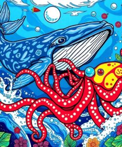 Whale Battling Tropical Squid Paint By Numbers