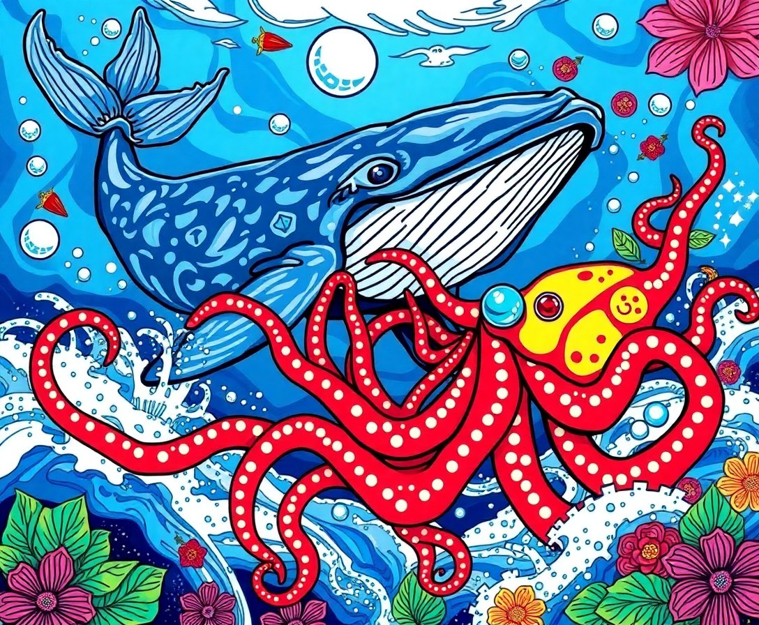 whale-battling-tropical-squid-paint-by-numbers-kit