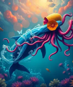 Whale Battling Tropical Squid Paint By Numbers