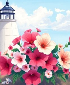 Whitewashed Coastal Beacon Blooms Paint By Numbers