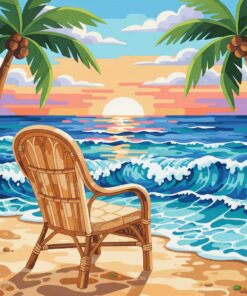 Wicker Chair Facing Waves Paint By Numbers