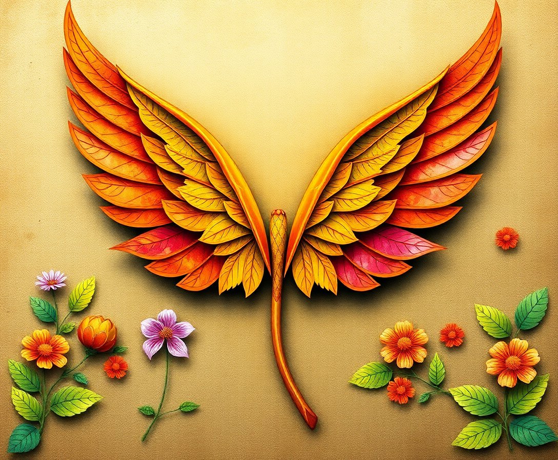 Winged Leaf Manuscript Paint By Numbers - Realistic Art Kit completed