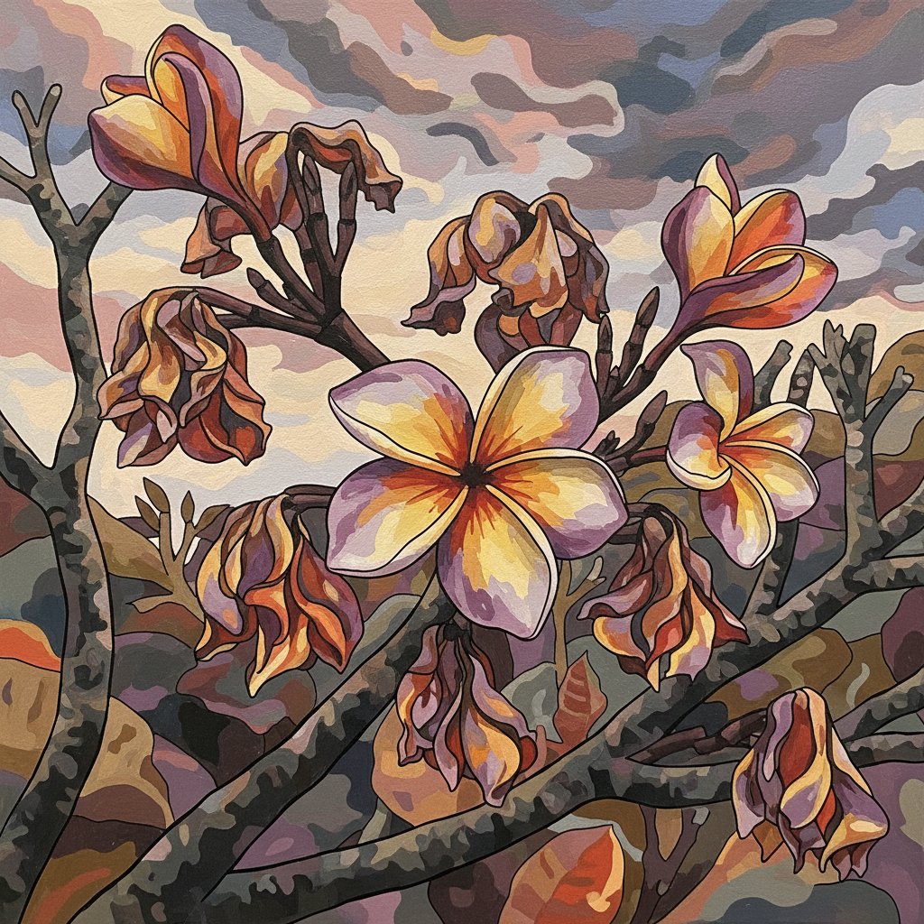 Withered Frangipani Abstract Realism Paint By Numbers Kit completed