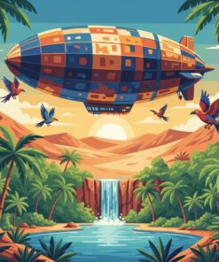 Zeppelin Over Tropical Oasis Paint By Numbers