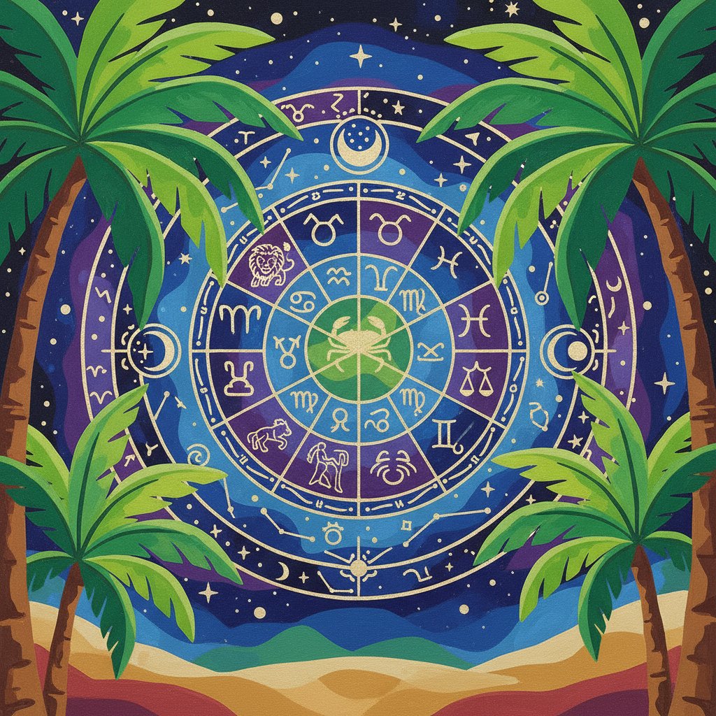 Zodiac Sphere Amidst Palms Paint By Numbers Kit | Mystical completed