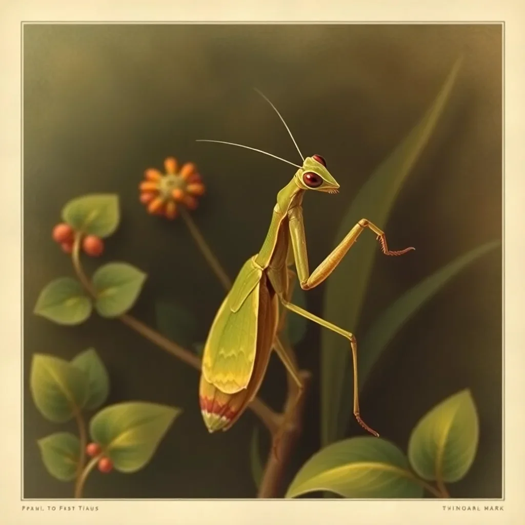 completed artwork display Antique Mantis Botanical Study paint by numbers