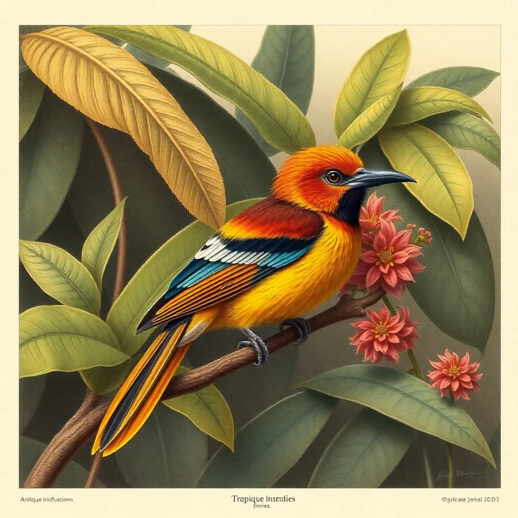 completed artwork display Antique Tropical Bird Study paint by numbers