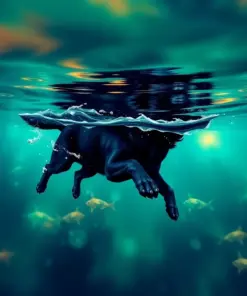 Black Dog Swimming Animals Paint By Numbers