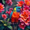 Bright Lorikeet Faded Blooms paint by numbers