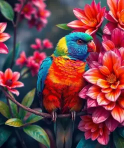 Bright Lorikeet Faded Blooms paint by numbers