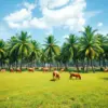 Coconut Palms Grazing Animals Paint by Numbers