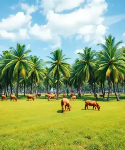 Coconut Palms Grazing Animals Paint by Numbers