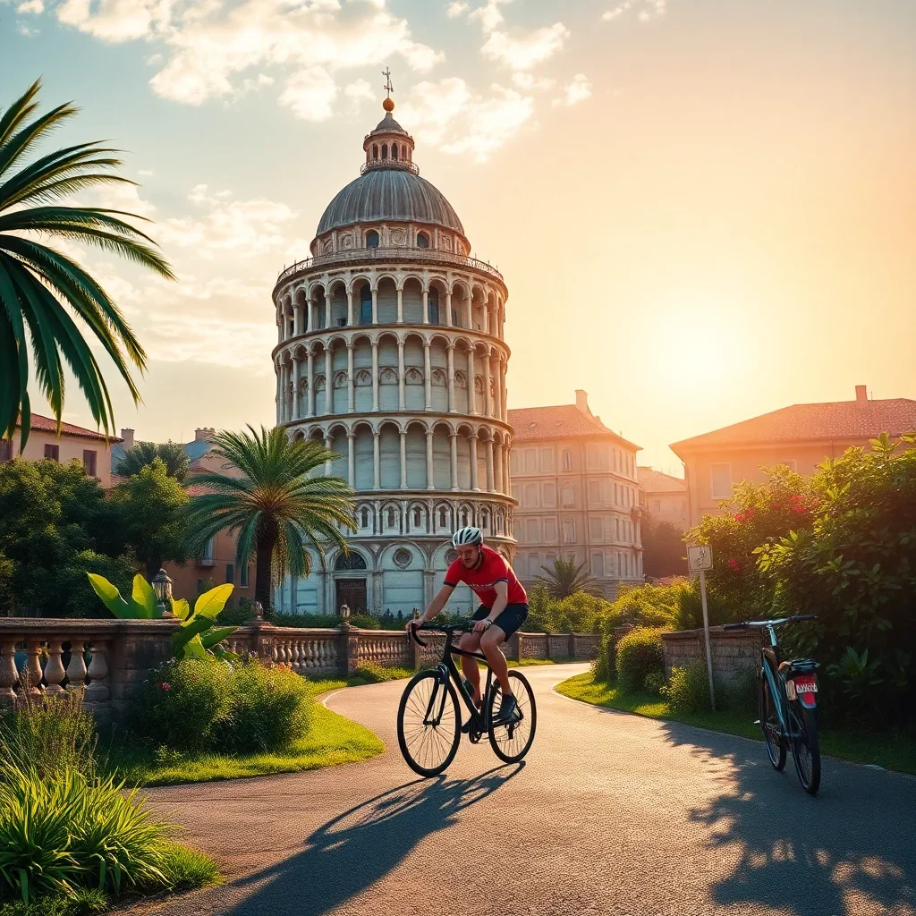 Cycling Tropical Sunlit Pisa Paint By Numbers Kit completed