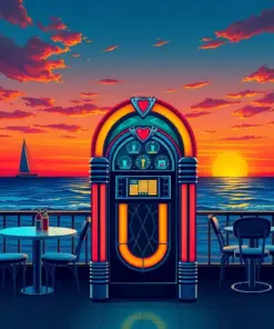 Diner Jukebox Ocean Sunset Paint By Numbers