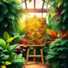 Easel Among Tropical Ferns Paint By Numbers