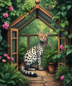 Hidden Ocelot Antique Greenhouse Paint by Numbers