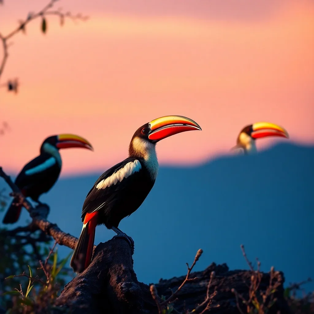 completed artwork display Hornbills In Evening Light paint by numbers