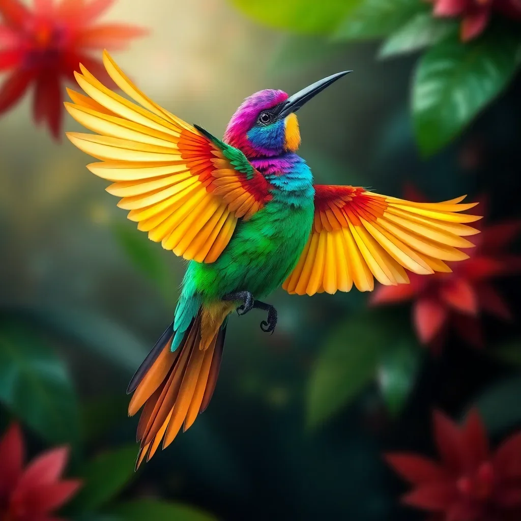 completed artwork display Hovering Tropical Jewel Bird Paint by Numbers