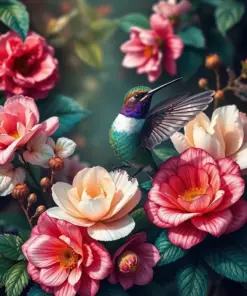 Hummingbird Amidst Antique Flora Paint By Numbers