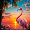 Pink Flamingo at Sunset Birds paint by numbers