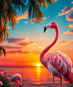 Pink Flamingo at Sunset Birds paint by numbers