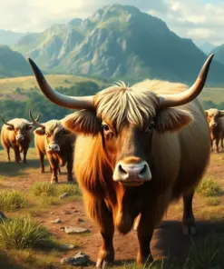 Realistic Island Oxen Farming paint by numbers