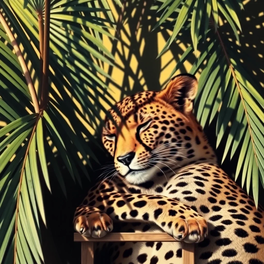 Sleeping Cheetah Palm Shadows paint by numbers kit completed