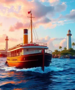 Steamer Nearing Tropical Lighthouses Paint By Numbers