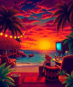 Sunset Cinema Tiki Party Paint By Numbers