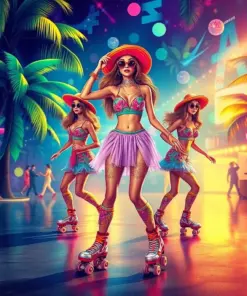 Tropical Disco Skater Girls Paint By Numbers