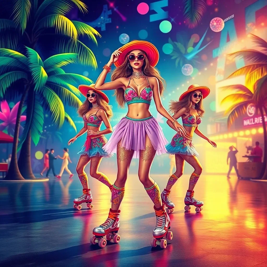 Tropical Disco Skater Girls Paint By Numbers Kit completed