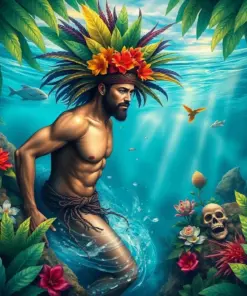 Tropical Edge Ancient Swimmer Paint by Numbers