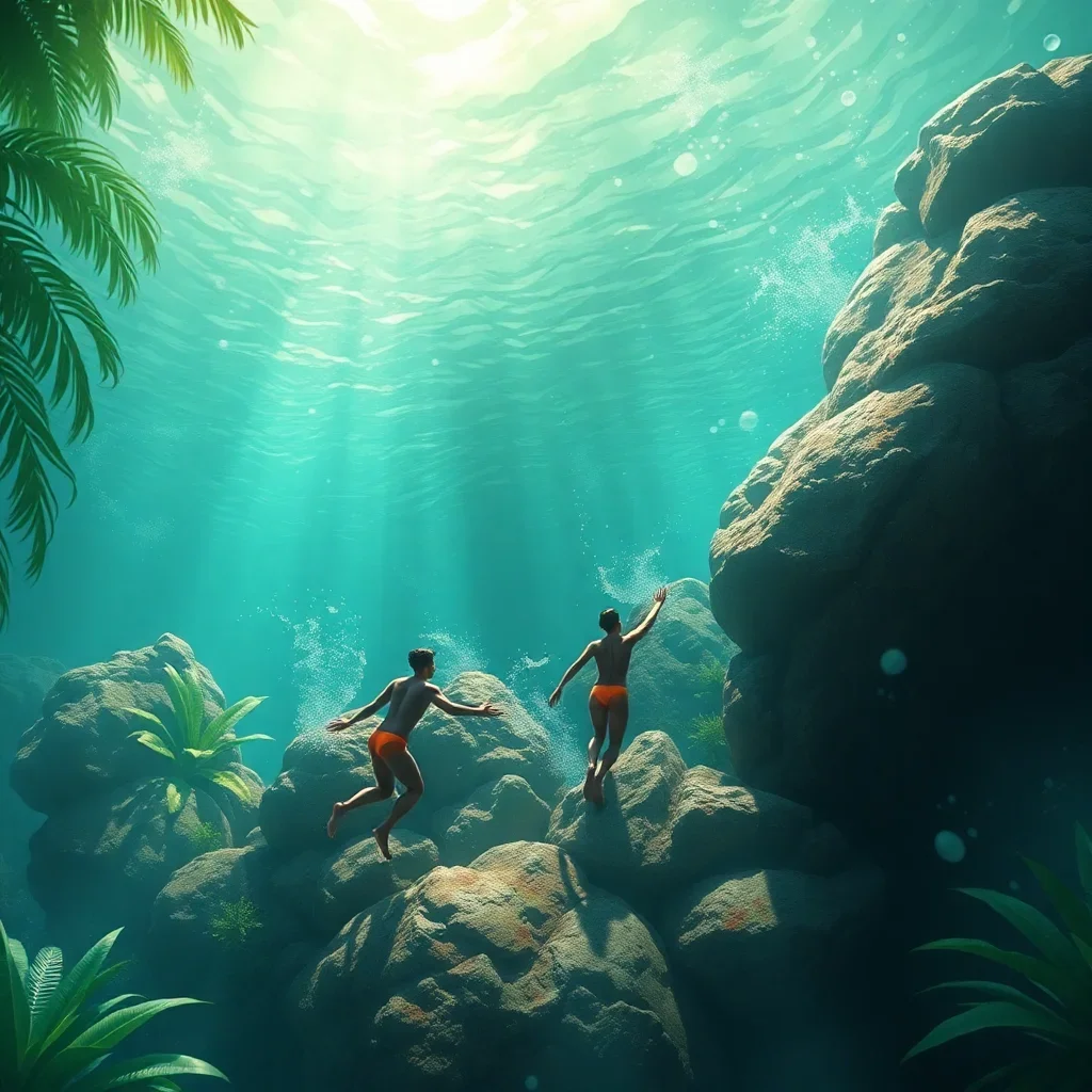 Tropical Swimmers Beneath Stone Paint By Numbers Kit completed