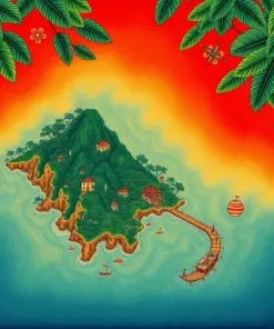 Tropical Woodblock Island Map Paint By Numbers