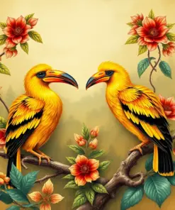 Vintage Golden Hornbills Paint By Numbers