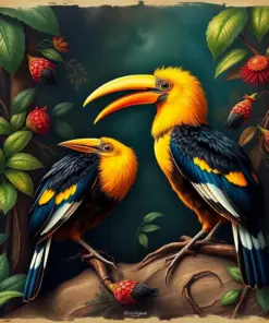 Vintage Golden Hornbills paint by numbers